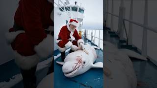 Baby whale pleads with a sailor and Santa to save its injured nettrapped mother animals [upl. by Sucirdor]