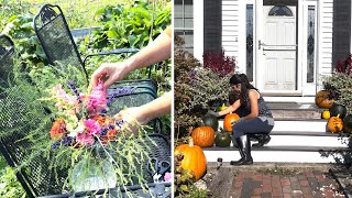 Making A Flower Arrangement And Fall Decorating The Front Steps [upl. by Erastatus]