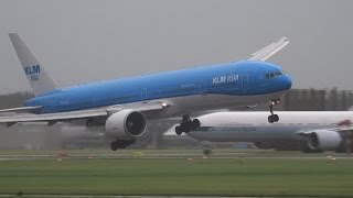 STORM SCHIPHOL KLM GEVAARLIJKE LANDING B777 PHBVB [upl. by Luther]