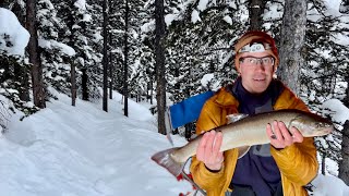 Heavy Snowfall Warning Upper Kananaskis Lake  Ice Fishing Bull Trout [upl. by Animlehliw]