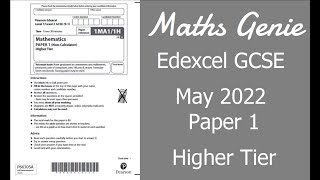 Edexcel GCSE Maths May June 2022 1H Exam Paper Walkthrough [upl. by Dario426]