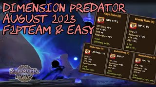 Dimension Predator August 2023 F2PTEAM amp EASY Summoners War  Sky Arena [upl. by Viridis]