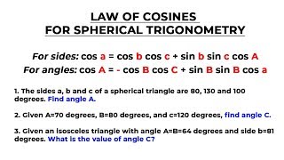 Law of cosines in spherical trigonometry [upl. by Ciredec214]