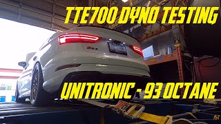 TTE700 Dyno Testing  Unitronic 93 Octane  Audi RS3 [upl. by Einnov]