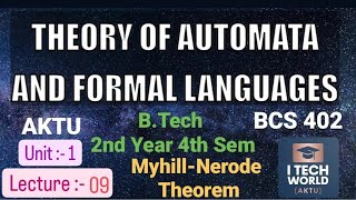 Theory of Automata and Formal Languages L09 BCS402 MyhillNerode theorem BTech AKTU 2nd Year [upl. by Danialah]