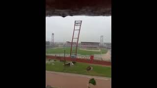 Stadium Floodlight Pylon Toppled by Hurricane Rafael in Cuba [upl. by Sivram]