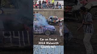 2024 demolition derby Walworth County fair car fire [upl. by Dermot]