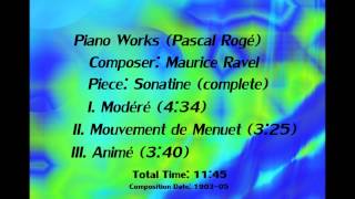 Ravel Maurice  Sonatine complete  Pascal Rogé piano 190305 [upl. by Mohorva]