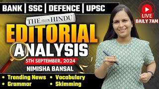 Editorial Analysis  5th September 2024  Vocab Grammar Reading Skimming  Nimisha Bansal [upl. by Poock467]