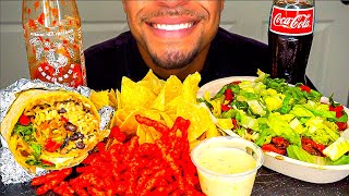 ASMR Chipotle Mukbang Hot Cheetos Burrito Guacamole Veggie Bowl Chips Salsa Jerry Eating No Talking [upl. by Gefell]