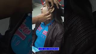 Girl gets her face shaved in Barbershop with Razor  hair barber barbershop razor faceshave [upl. by Adrahc]