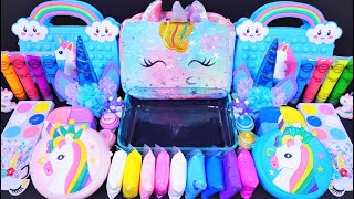 quotUnicornquot Slime Mixing Makeup into clear slime 🌈ASMR🌈satisfying 슬라임 179 [upl. by Leahcimluap399]