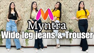 Myntra Hight waist wide leg jeans and Trouser haul  fashion fusions [upl. by Aicilev]