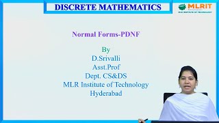 LEC09 Discrete mathematics  Normal FormsPDNF by Ms D Srivalli [upl. by Pedrotti]