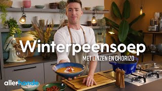 Winterpeensoep met linzen en chorizo  Hugo Kennis  Allerhande [upl. by Ellehcsor]