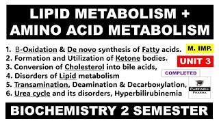 Unit 3 complete  Lipid Metabolism  Amino acid metabolism  biochemistry b pharm 2nd semester [upl. by Bessy452]