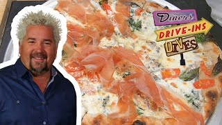 Guy Fieri Creates Burrata Truffle Pizza  Diners Driveins and Dives with Guy Fieri  Food Network [upl. by Olav]