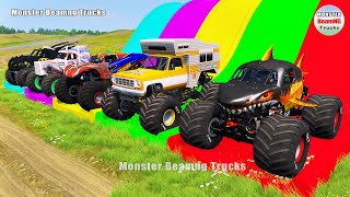 Triple Flatbed Trailer Monster Trucks Transport with Slide Color  BeamNGdrive 137 [upl. by Pain868]