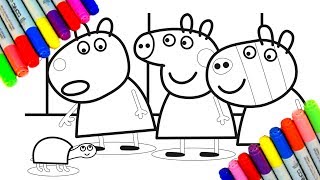 Peppa Pig Coloring Book Pages for kids Kids Fun Art Activities with Colored Markers [upl. by Eat67]