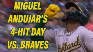 Miguel Andujar has dinger 4 hits vs Braves  6124  Oakland As highlights [upl. by Gnahk513]