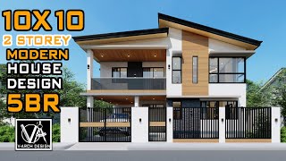 10X10 2 STOREY HOUSE DESIGN 100SQM 5 BEDROOM [upl. by Dalli236]