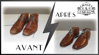 Rénovation dune paire de chaussures en cuir marron  Cirages amp Compagnie [upl. by Rakabuba]