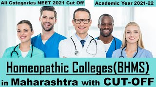 BHMS Cut Off 2022 Maharashtra Colleges  NEET 2021  Academic Year 202122  All Categories with AIR [upl. by Sateia]