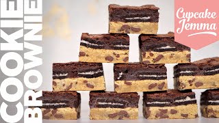 Gooey Cookie Dough amp Oreo Layered Brownie Recipe amp HowTo  Bake at Home  Cupcake Jemma [upl. by Harehs]