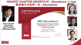 Highest Growing Chapter  BNI Singapore [upl. by Eade526]