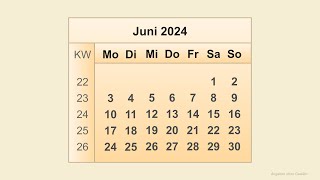 Kalender Juni 2024 [upl. by Perreault]