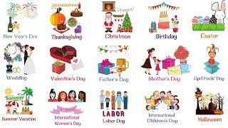 Holidays and Special Events Vocabulary Words  List of Holidays in English [upl. by Nehcterg]