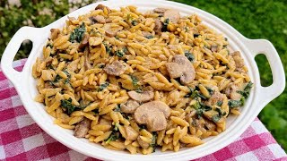 Perfect orzo pilaf with mushroom  Orzo risotto with mushroom  Best pilaf recipe [upl. by Auqkinahs]