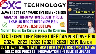 DXC Technology Biggest Hiring 2024 2023 20222018 Batch Direct Test or Interview Salary 85 LPA [upl. by Ysus]