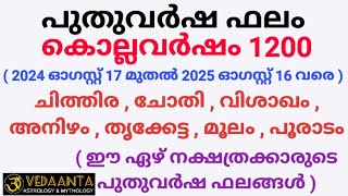 പുതുവർഷഫലം1200 ചിത്തിര ചോതി വിശാഖം അനിഴം തൃക്കേട്ട മൂലം പൂരാടംMalayalamNew year predictions1200 [upl. by Ahsiym73]