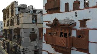 4K Aerial view of old houses with mashrabiyas in alBalad Jeddah Saudi Arabia [upl. by Juxon]