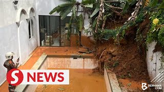 Landslide in Bangsar caused by broken swimming pool pipe [upl. by Laekim]