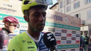 Biniam Girmay  Interview at the start  MilanoSanremo 2024 [upl. by Lladnew379]