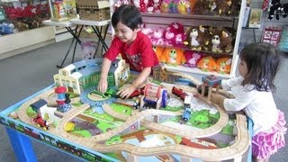 The Kids amp the Thomas and Friends Wooden Table Play Set Part 1 [upl. by Nayek]