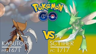 Pokémon GO Gym Battle ☢ Kabutops with STONE EDGE vs Scyther [upl. by Rimola251]