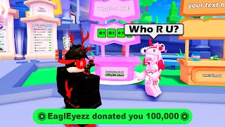 I Gave A Complete Stranger 100000 Robux in Pls Donate [upl. by Aletse558]