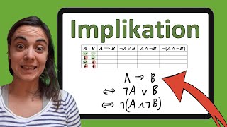 Unimathe Aussagenlogik 3  Wahrheitstafel  Beweis Implikation A ⇒ B ist äquivalent zu [upl. by Trilbee209]