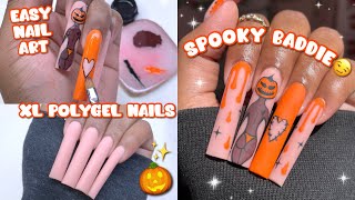 SPOOKY BADDIE POLYGEL NAILS 💅🏽🎃  EASY POLYGEL TUTORIAL  BEGINNER HALLOWEEN NAIL ART [upl. by Odlanra]