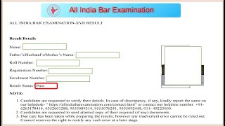 AIBE XVII RESULT OUT  ALL INDIA BAR EXAMINATION RESULT  HOW TO CHECK [upl. by Fosque580]