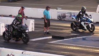 H2 Kawasaki vs GSXR 1000 Suzuki  drag racing of superbikes [upl. by Anerat]