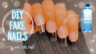 How to make fake nails that look real with plastic 2021  DIY strong waterproof nails at home [upl. by Lennej922]