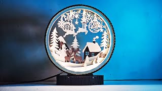 Christmas Village Scene Wooden Light Laser Cut Snowman Reindeer amp House Digital Download 488 [upl. by Lipscomb]