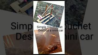 Treebuchet bamboo💥 destroy mini car bamboogun bamboo bamboocrafts diy slingshot toys [upl. by Drawdesemaj]