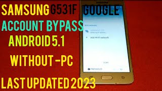 Samsung galaxy g531f frp bypass G531f Google account remove without pc 💯 2023 [upl. by Orten]