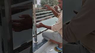 Steel railing glass new work 💪💪💪💪💪💪💪💪 [upl. by Yeltrab52]