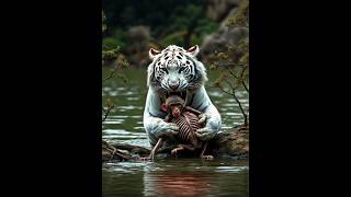 white tiger attacked on weak monkey😢😭  tiger vs monkey  animals wild lifeshorts animals [upl. by Chapland87]